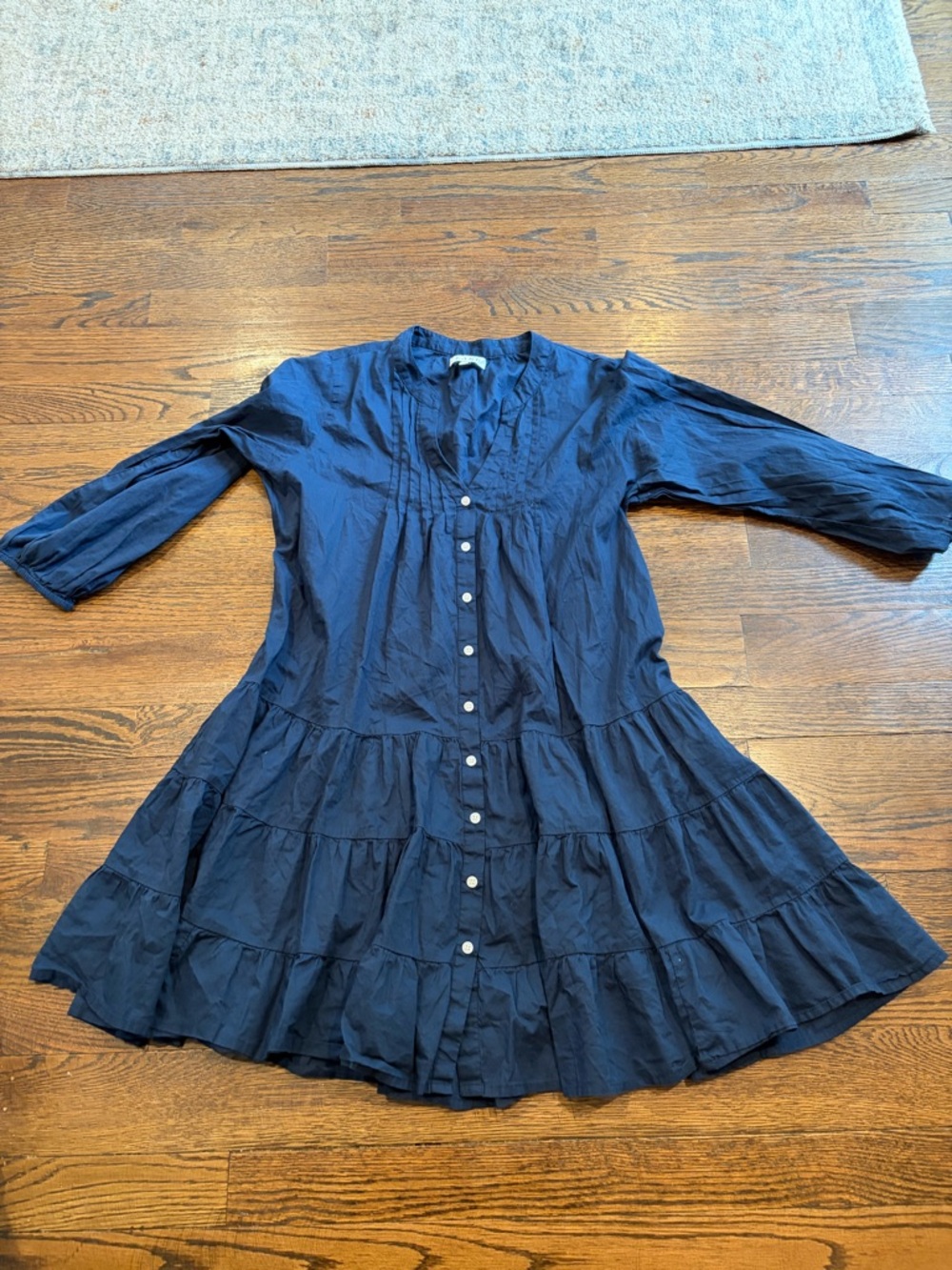 Lake a-line Navy Button-Front Midi Dress